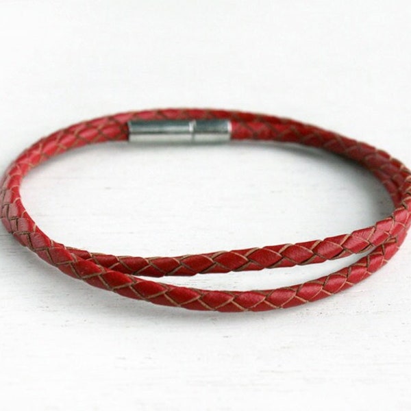 Braided Leather Bracelet, Double Wrap Leather Bracelet, Braided Leather Bangle Bracelet (many color to choose)