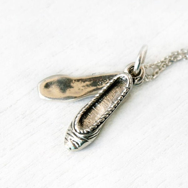 Ballet Slippers Necklace, Sterling Silver Ballet Shoes Necklace