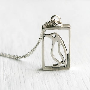 Sterling Silver Penguin Frame necklace, Penguin Necklace