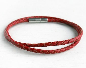 Braided Leather Wrap Bracelet: Stainless Steel Clasp, Custom Color