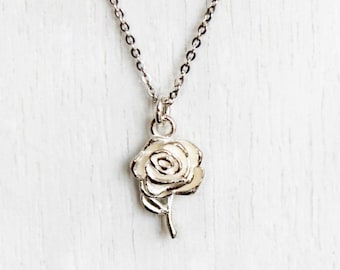 Sterling Silver Rose Flower Necklace