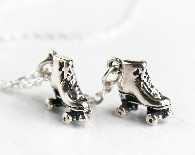 Miniature Sterling Silver Roller Skate Charm Skating Tiny 3D Solid 925