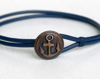 Anchor Leather Bracelet for Men Women