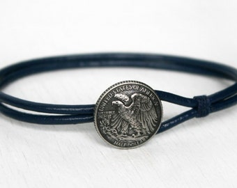 Eagle Coin Leather Bracelet for Men Women