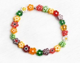 Flower Glass Bead Bracelet