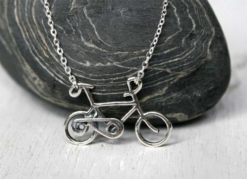 Bicycle Necklace, Sterling Silver Bicycle Necklace image 1