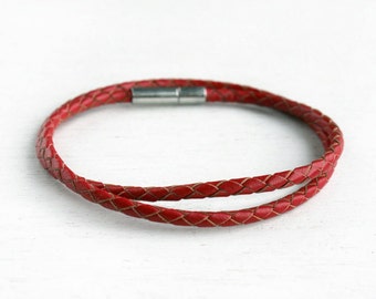 Braided Leather Bracelet, Double Wrap Leather Bracelet, Braided Leather Bangle Bracelet (many color to choose)
