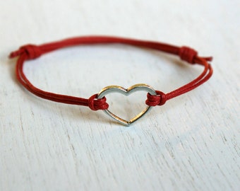 Open Heart Bracelet, Heart Anklet (many colors to choose)