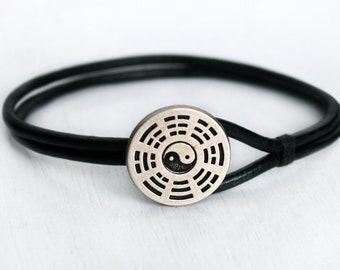 Feng Shui Bagua Yin Yang Leather Bracelet for Men Women