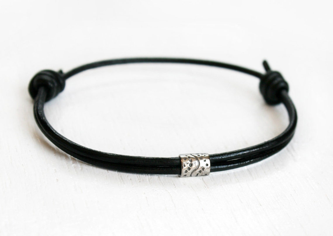 Sterling Silver Tube Bead Leather Bracelet many Cord Colors Etsy Israel