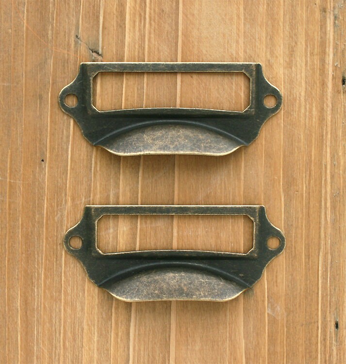Category Label Holder/drawer pulls antique brass set of 2 Etsy