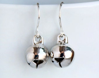 Jingle Bell Earrings Silver Simple Style