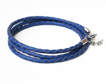 Braided Leather Bracelet with Clasp, Double or Triple Wrap