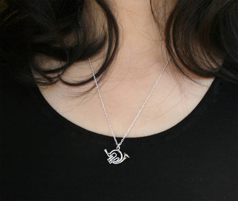 Sterling Silver French Horn Necklace, Music Instrument Necklace image 1