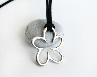 Flower Necklace, Outline Flower Necklace (2 charm colors and many cord colors)