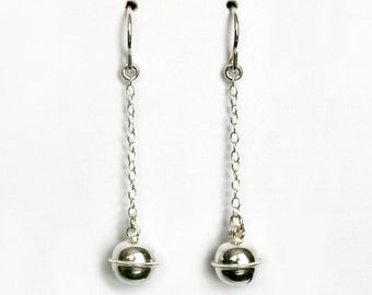 Sterling Silver Jingle Bell Chain Drop Earrings