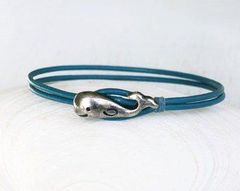 Whale Leather  Bracelet (many colors of leather cord to choose)