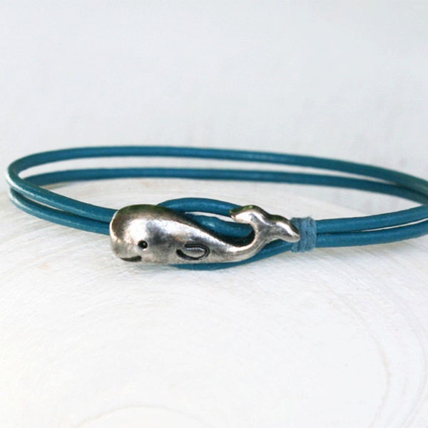 Whale Leather  Bracelet (many colors of leather cord to choose)