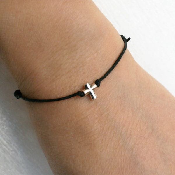 Sterling Silver Cross Bead Bracelet, Cross Anklet (many colors to choose)