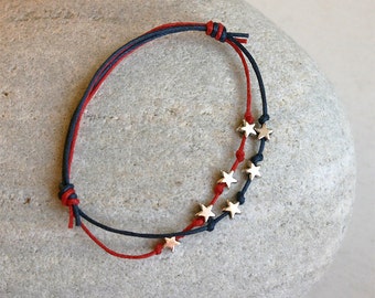4th of July Bracelet, 4th of July Anklet, July 4th Stars Bracelet, Star Bracelet, Star Anklet (many colors of thread to choose)