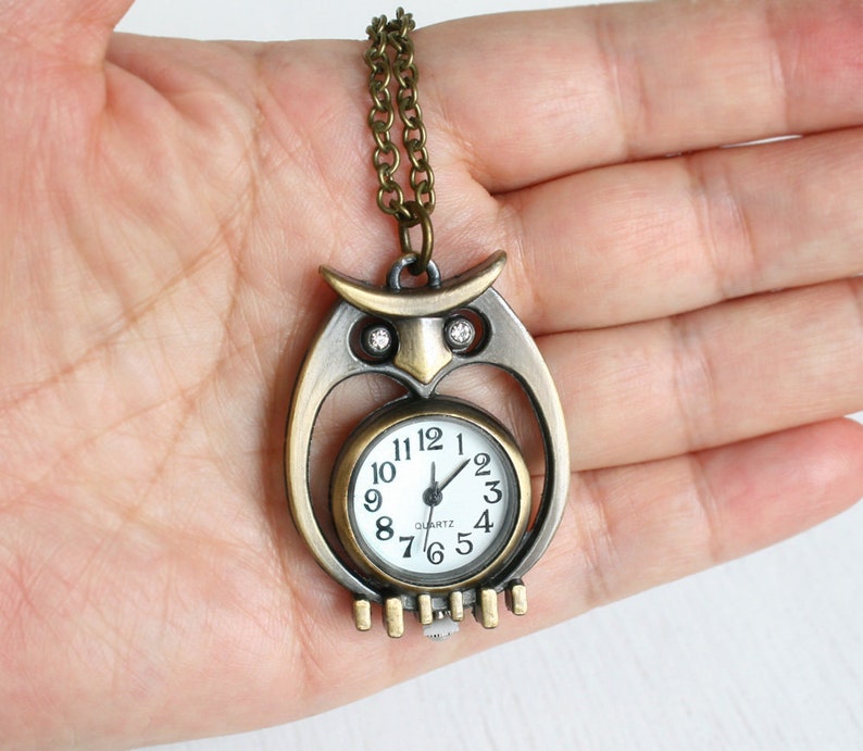 Owl Pocket Watch Necklace Clock Necklace Etsy