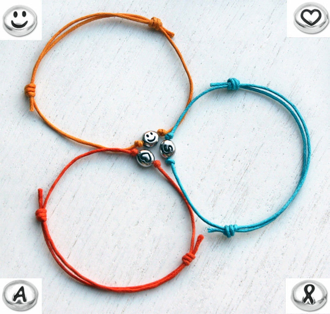 Heart Bracelet Initial Bracelet Smiley Face Bracelet Ribbon - Etsy