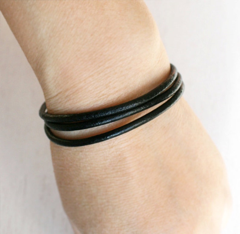 Plain Leather Bracelet, Double Wrap Leather Bracelet, Triple Wrap Leather Bracelet image 3