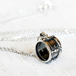 Sterling Silver 3D Drum Necklace: Music Charm Pendant