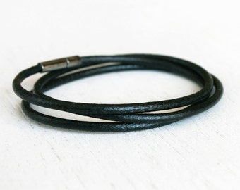 Plain Leather Bracelet, Double Wrap Leather Bracelet, Triple Wrap Leather Bracelet