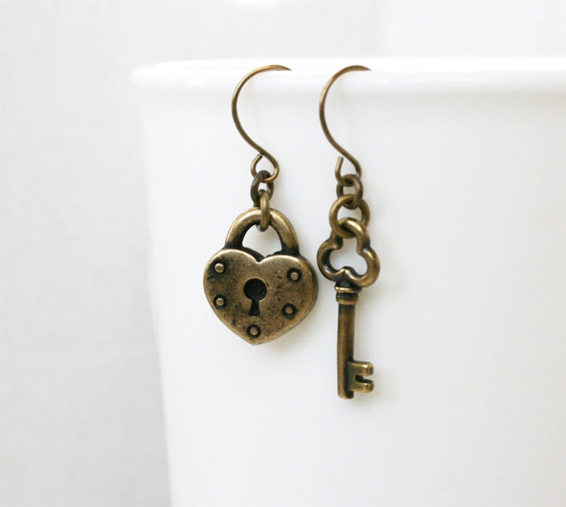 Lock and Key Earrings Silver Copper Gold and Brass colors Etsy