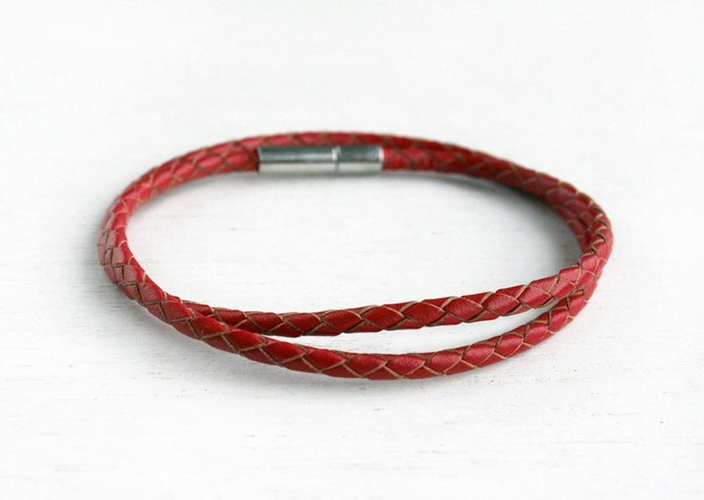 Braided Leather Bracelet, Double Wrap Leather Bracelet, Braided Leather Bangle Bracelet many color to choose image 1