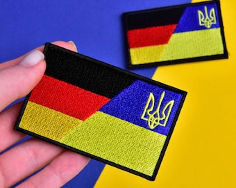Ukraine Germany Flag Patch Set 2 pcs, Patriotic Chevron, Embroidered Tactical Velcro Patch, Military Morale Patch, Support Ukraine Gift