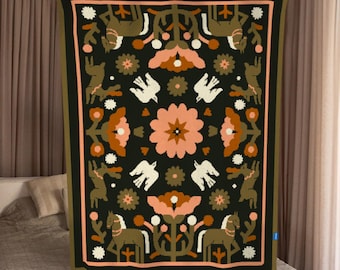 Ukrainian Throw Blanket Harmony of Nature | Hutsul Folk Blanket | Ukrainian Folk Art Decor | Woven Throw | Ukraine Gift