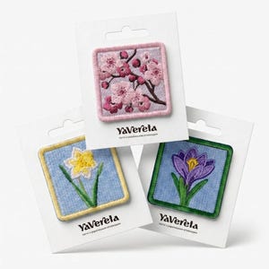 Toppa della Zakarpattia / Toppa ricamata in velcro Sakura • Croco • Narciso / Distintivo dell'etnocodice ucraino / Souvenir naturalistico ucraino