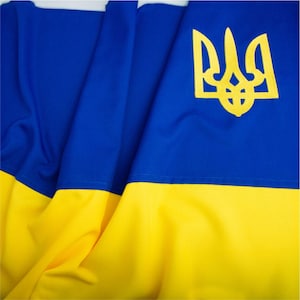 Ukrainian Flag. Ukrainian Flag with Embroidered Trident / Collectiable Ukraine Flag / Patriotic State Symbols
