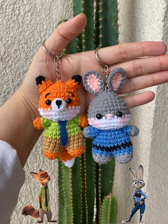 Crochet Judy Hopps and Nick Wilde Keychain Set: Handmade Zootopia