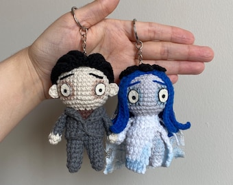 Crochet Corpse Bride Keychain Set: Handmade Amigurumi Plush Toys