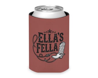 Ella's Fella Can Cooler | Cowboy Boot Illustration, Western Lasso Koozie