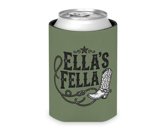 Ella's Fella can cooler | Western boot lasso design koozie