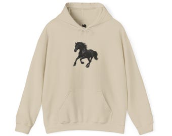 Running Black Stallion Horse Hoodie | Galloping Stallion Sweatshirt, Equestrian Unisex