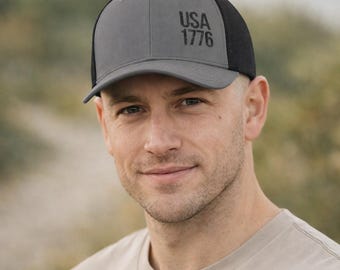 USA 1776 Trucker Cap | Snapback Mesh Hat, Embroidered