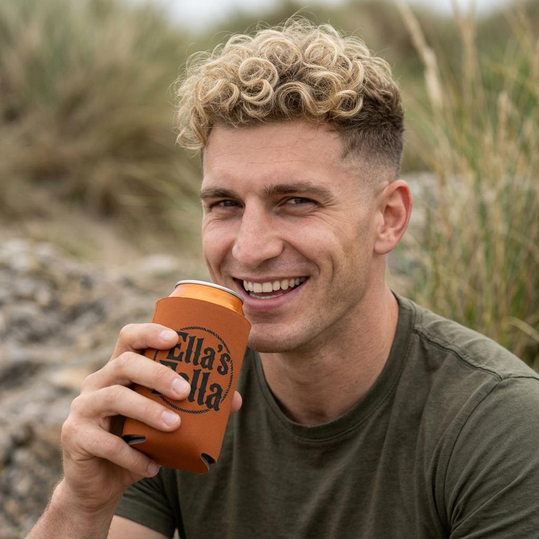 Ella's Fella Can Cooler | Personalized Drink Koozie, Rustic Rope