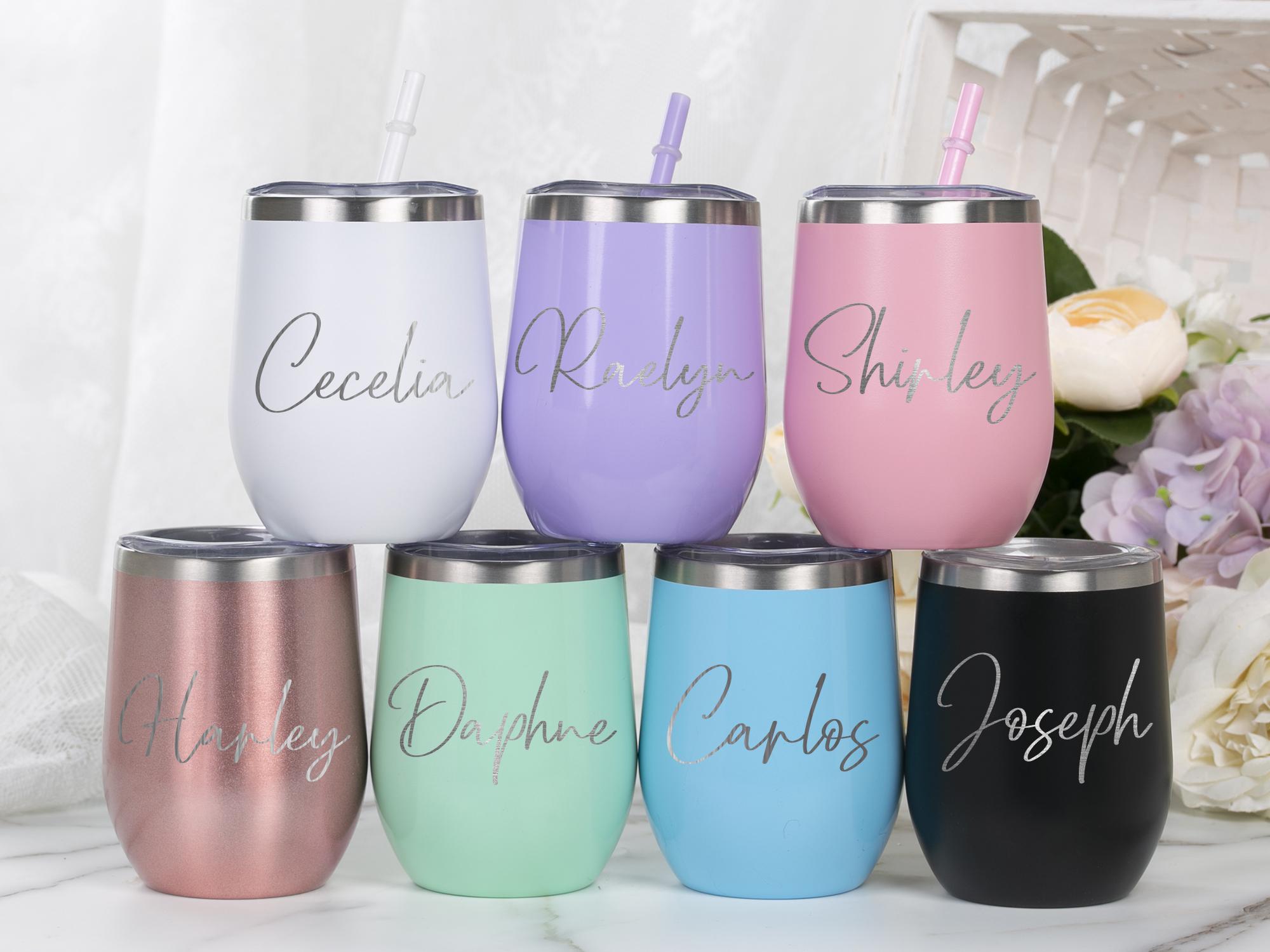 Personalized Wine Tumbler 12oz - Custom Stainless Steel Insulated Cup With Lid