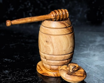 Pot de miel avec cuillère en bois d'olivier 100% naturel