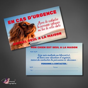 Carte d'urgence pour organiser la prise en charge de votre animal de compagnie en cas de problème grave vous empêchant de communiquer