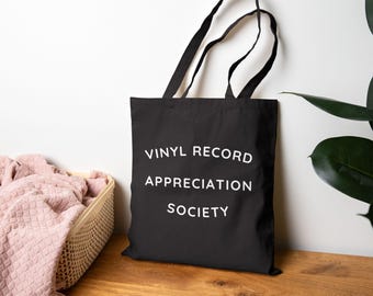Vinyl Record Appreciation Society Tote Bag - Music Lover Gift - Reusable Canvas Tote for Vinyl Record Fans - Retro Record Collector Merch