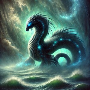 Arte digital surrealista de Leviatán / Arte de pared imprimible con IA de criatura mística del océano