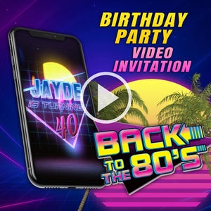 Invitation vidéo rétro pour fête d'anniversaire, vidéo d'animation numérique des années 80, invitation vidéo personnalisée pour mobile homme et femme