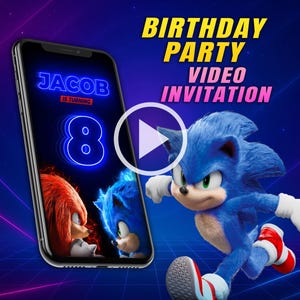 Invitation vidéo de fête d'anniversaire de Sonic le hérisson, vidéo d'animation numérique de film sonic, invitation vidéo personnalisée mobile pour fille et garçon