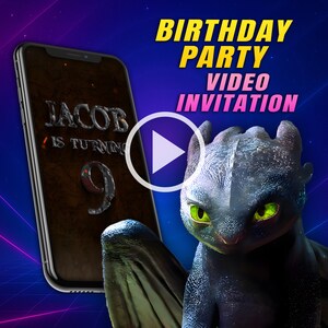 Invitación en video para fiesta de cumpleaños de la película Cómo entrenar a tu dragón, video animado digital desdentado, invitación personalizada para móvil para niña y niño